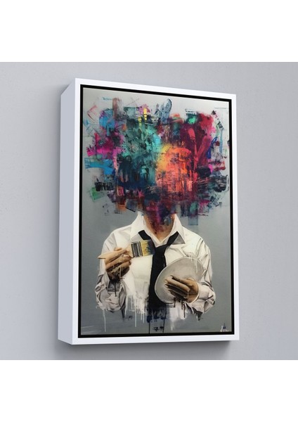 Kahverengi Çerçeveli Kendi Kafasını Boyayan Adam Gerçeküstü Duvar Sanatı Kanvas Tablo fırsatları