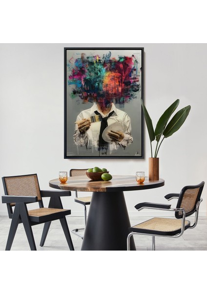 Kahverengi Çerçeveli Kendi Kafasını Boyayan Adam Gerçeküstü Duvar Sanatı Kanvas Tablo