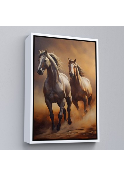 Beyaz Çerçeveli Denizde Koşan Atlar Tablosu
