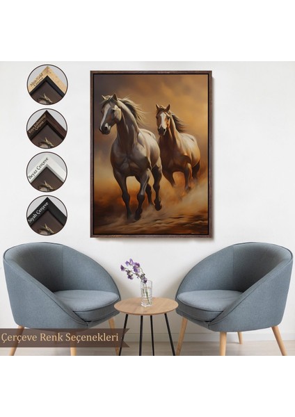 Beyaz Çerçeveli Denizde Koşan Atlar Tablosu