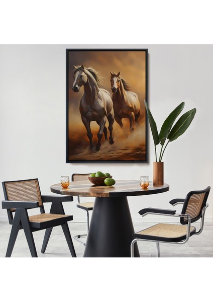 Beyaz Çerçeveli Denizde Koşan Atlar Tablosu