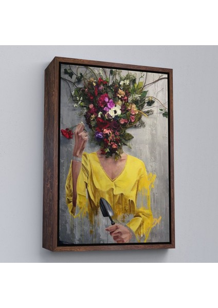 Beyaz Çerçeveli Çiçek Başlı Kadın Kanvas Tablo fiyatları