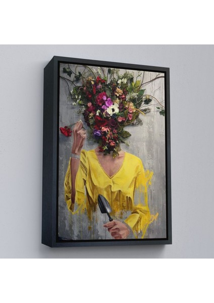 Beyaz Çerçeveli Çiçek Başlı Kadın Kanvas Tablo fırsatları
