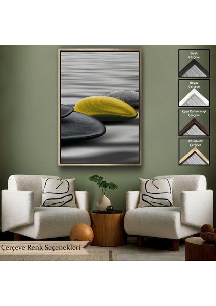 Siyah Çerçeveli Sudaki Soyut Taşlar Tablosu