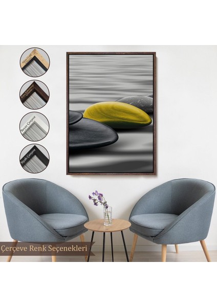 Siyah Çerçeveli Sudaki Soyut Taşlar Tablosu