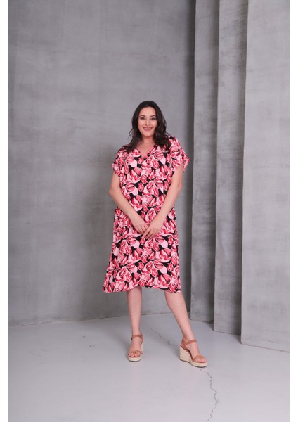 Kadın Büyük Beden Kloş Dokuma Pembe Elbise fiyatları