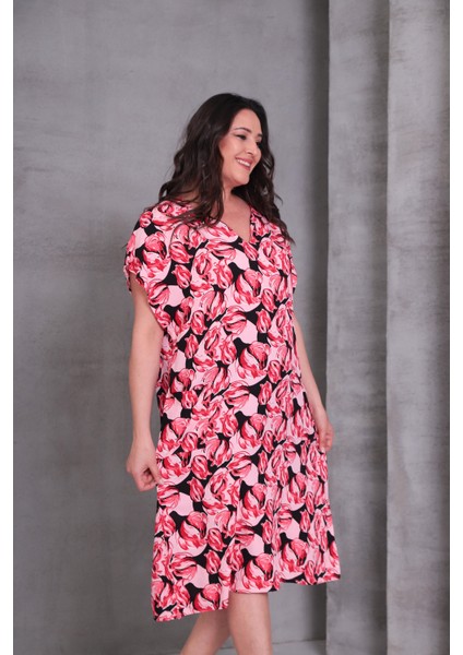 Kadın Büyük Beden Kloş Dokuma Pembe Elbise modelleri