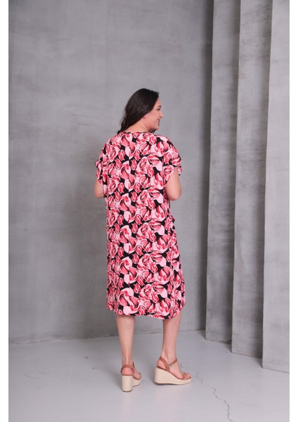 Kadın Büyük Beden Kloş Dokuma Pembe Elbise fırsatları