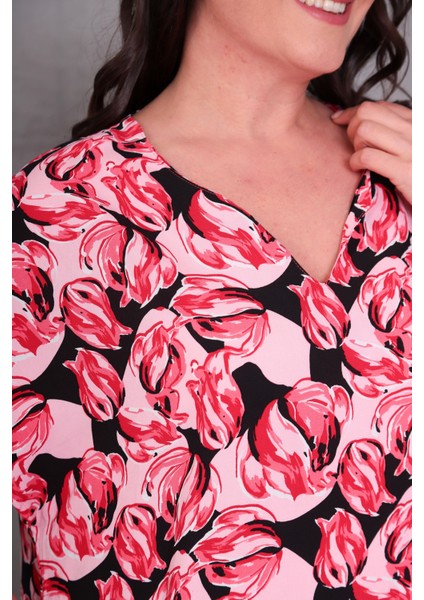 Kadın Büyük Beden Kloş Dokuma Pembe Elbise indirimleri