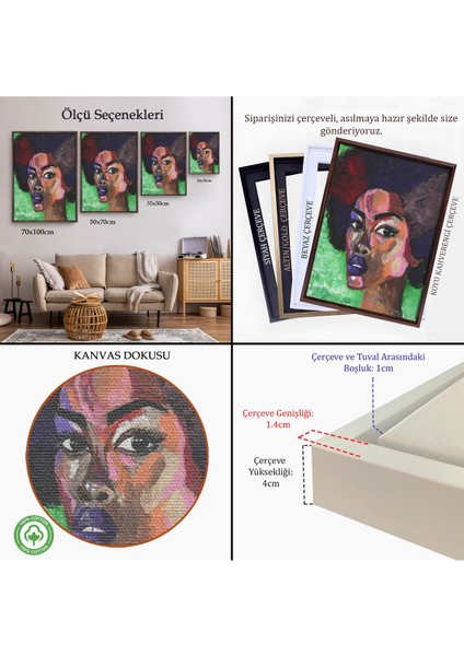 Altın Çerçeveli Afrikalı Kadın Portresi Pop Art Duvar Tablosu indirimleri