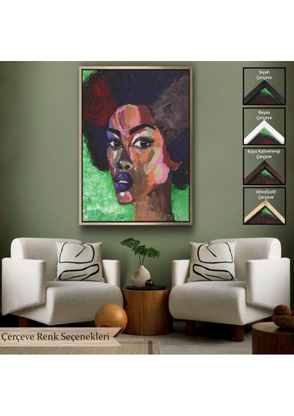 Altın Çerçeveli Afrikalı Kadın Portresi Pop Art Duvar Tablosu