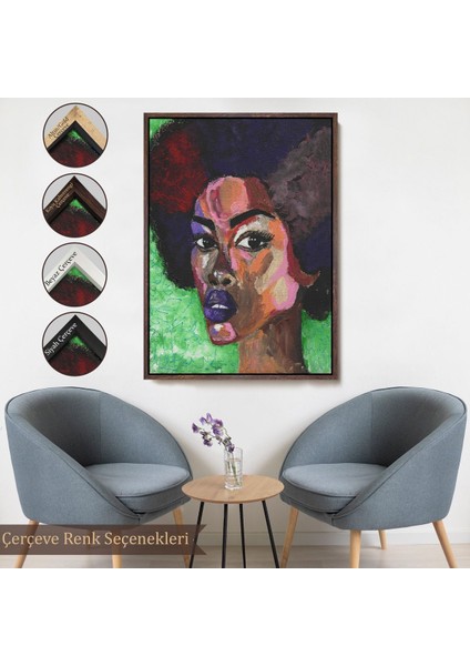 Altın Çerçeveli Afrikalı Kadın Portresi Pop Art Duvar Tablosu