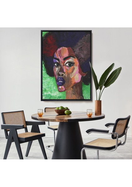 Altın Çerçeveli Afrikalı Kadın Portresi Pop Art Duvar Tablosu