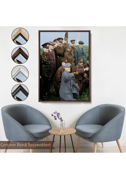 Kahverengi Çerçeveli Atatürk Silah Arkadaşları Ile Cephede Dekoratif Duvar Tablosu