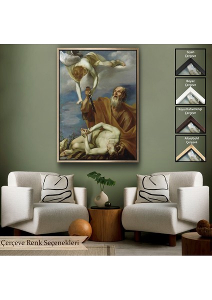 Siyah Çerçeveli Hz Ibrahimin Isak/ismail In Kurban Edilmesi Orazio Riminaldi Duvar Tablosu