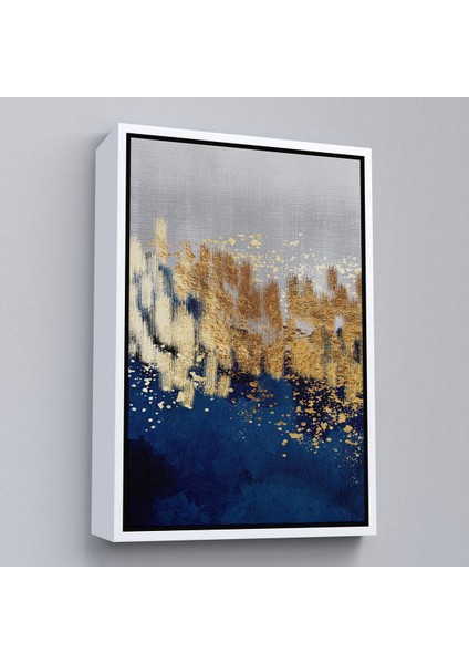Beyaz Çerçeveli Mavi ve Altın Detaylı Modern Tablo