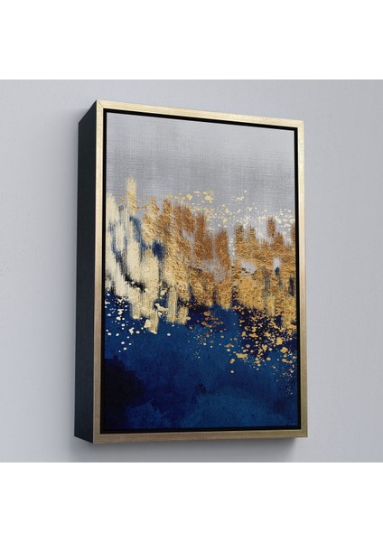 Beyaz Çerçeveli Mavi ve Altın Detaylı Modern Tablo modelleri