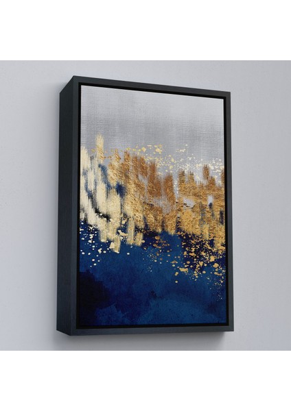 Beyaz Çerçeveli Mavi ve Altın Detaylı Modern Tablo fırsatları