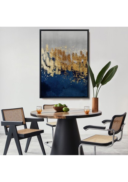 Beyaz Çerçeveli Mavi ve Altın Detaylı Modern Tablo