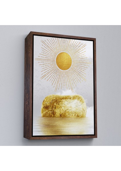 Kahverengi Çerçeveli Altın Güneş Manzarası Tablosu