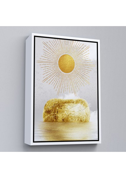 Kahverengi Çerçeveli Altın Güneş Manzarası Tablosu fırsatları