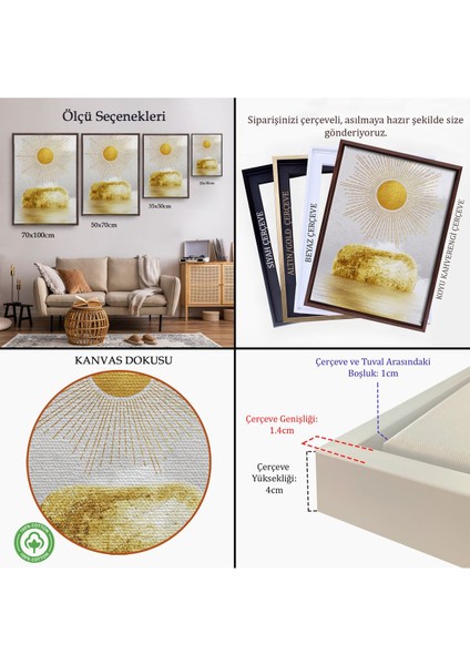 Kahverengi Çerçeveli Altın Güneş Manzarası Tablosu indirimleri