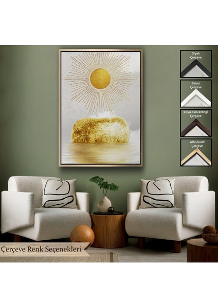 Kahverengi Çerçeveli Altın Güneş Manzarası Tablosu