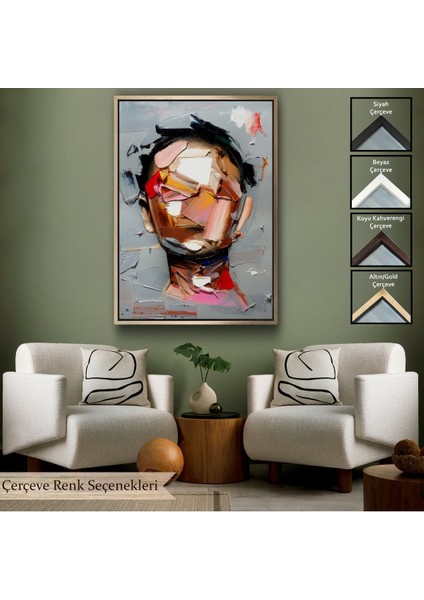Siyah Çerçeveli Fırça Darbesi Insan Yüzü Kanvas Tablo, Soyut Kadın Yüzü Portresi Kanvas Tablo