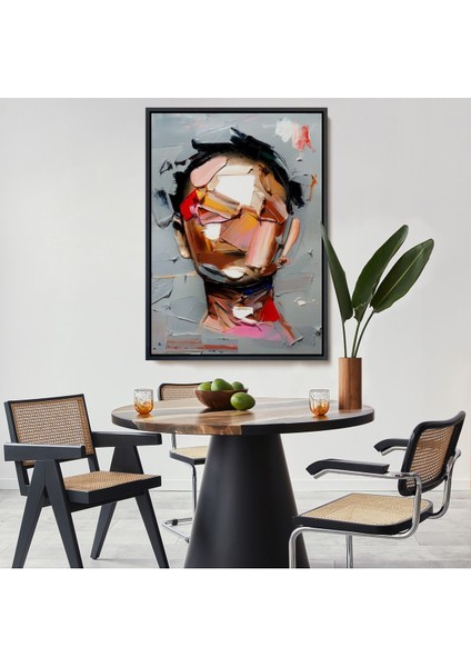 Siyah Çerçeveli Fırça Darbesi Insan Yüzü Kanvas Tablo, Soyut Kadın Yüzü Portresi Kanvas Tablo