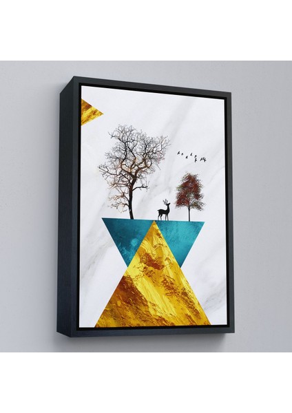 Siyah Çerçeveli Modern Tasarım Altın Geyikler Tablosu