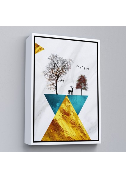 Siyah Çerçeveli Modern Tasarım Altın Geyikler Tablosu fiyatları