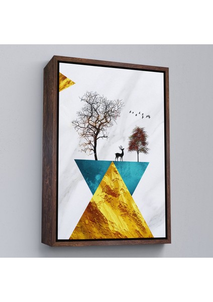 Siyah Çerçeveli Modern Tasarım Altın Geyikler Tablosu modelleri