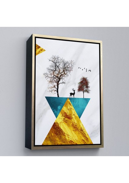 Siyah Çerçeveli Modern Tasarım Altın Geyikler Tablosu fırsatları