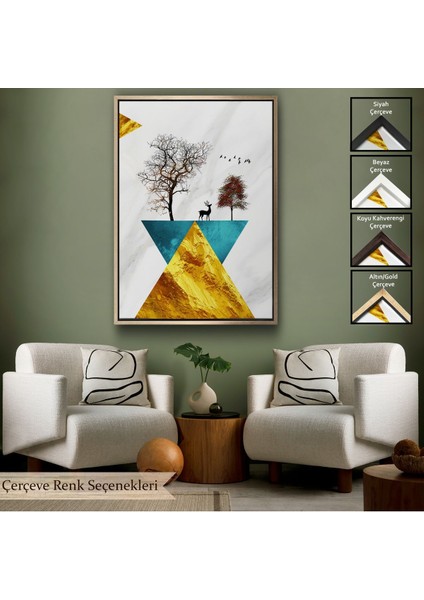 Siyah Çerçeveli Modern Tasarım Altın Geyikler Tablosu