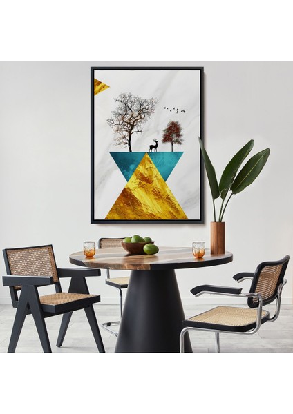 Siyah Çerçeveli Modern Tasarım Altın Geyikler Tablosu