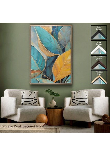 Altın Çerçeveli Renkli Yaprak Tablosu