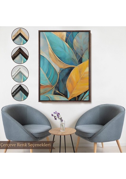 Altın Çerçeveli Renkli Yaprak Tablosu