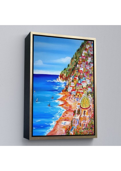 Kahverengi Çerçeveli Italya La Bella Positano Amalfi Sahili Duvar Tablosu fiyatları
