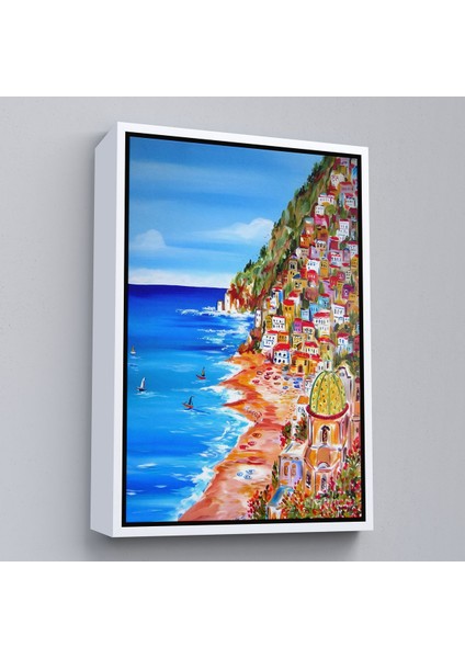 Kahverengi Çerçeveli Italya La Bella Positano Amalfi Sahili Duvar Tablosu fırsatları