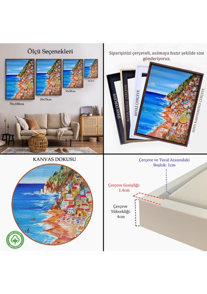 Kahverengi Çerçeveli Italya La Bella Positano Amalfi Sahili Duvar Tablosu indirimleri
