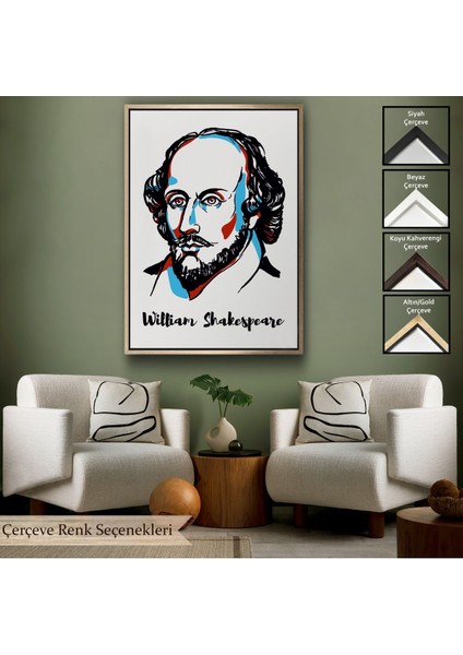 Beyaz Çerçeveli William Shakespeare Dekoratif Kanvas Tablo