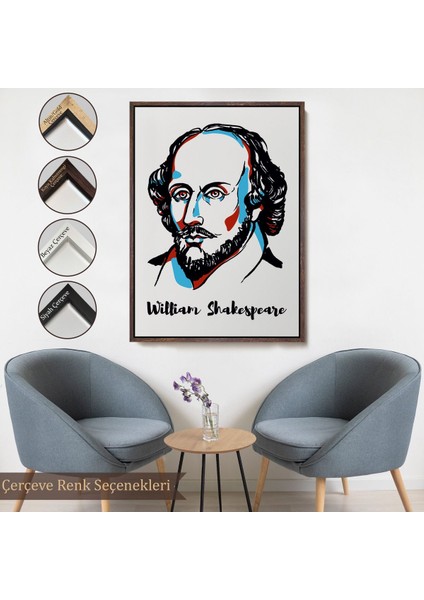 Beyaz Çerçeveli William Shakespeare Dekoratif Kanvas Tablo