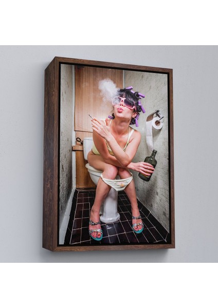 Kahverengi Çerçeveli Tuvaletteki Kadın Kanvas Tablo