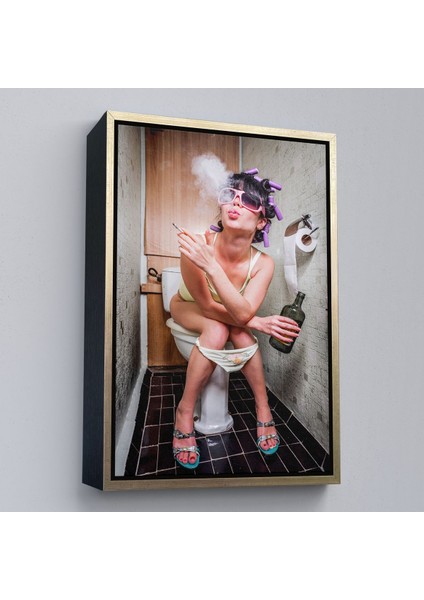 Kahverengi Çerçeveli Tuvaletteki Kadın Kanvas Tablo fiyatları