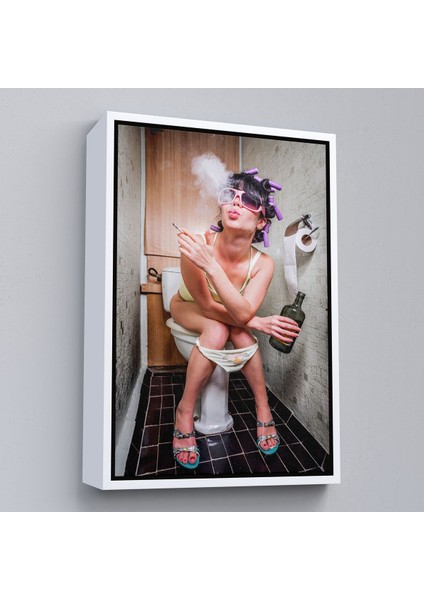 Kahverengi Çerçeveli Tuvaletteki Kadın Kanvas Tablo fırsatları