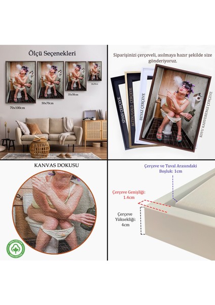 Kahverengi Çerçeveli Tuvaletteki Kadın Kanvas Tablo indirimleri