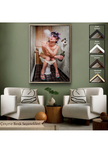 Kahverengi Çerçeveli Tuvaletteki Kadın Kanvas Tablo