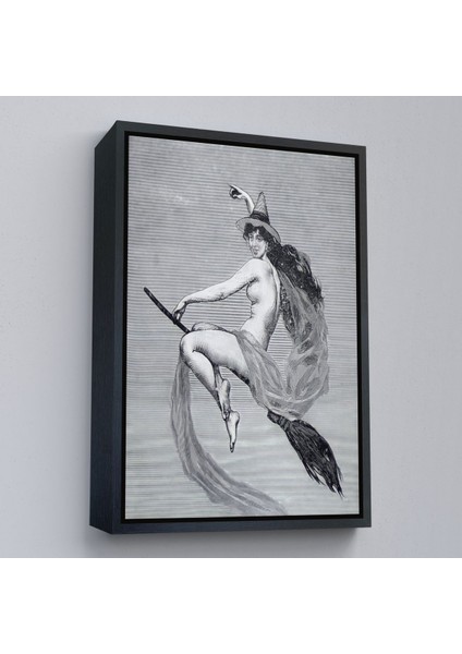 Beyaz Çerçeveli Süpürgedeki Cadı, Gotik Sanat Çıplak Cadı Duvar Tablosu fırsatları