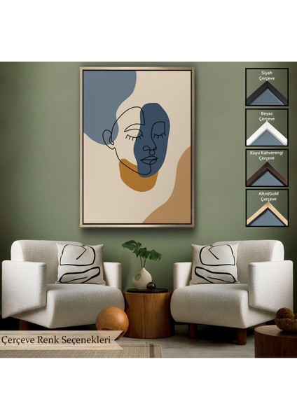 Altın Çerçeveli Renkli Soyut Kadın Tablosu
