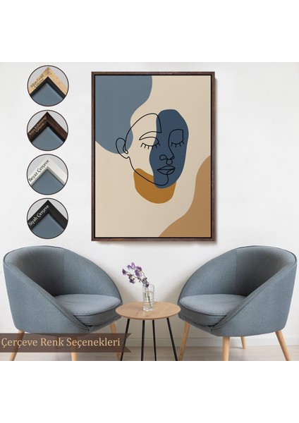 Altın Çerçeveli Renkli Soyut Kadın Tablosu